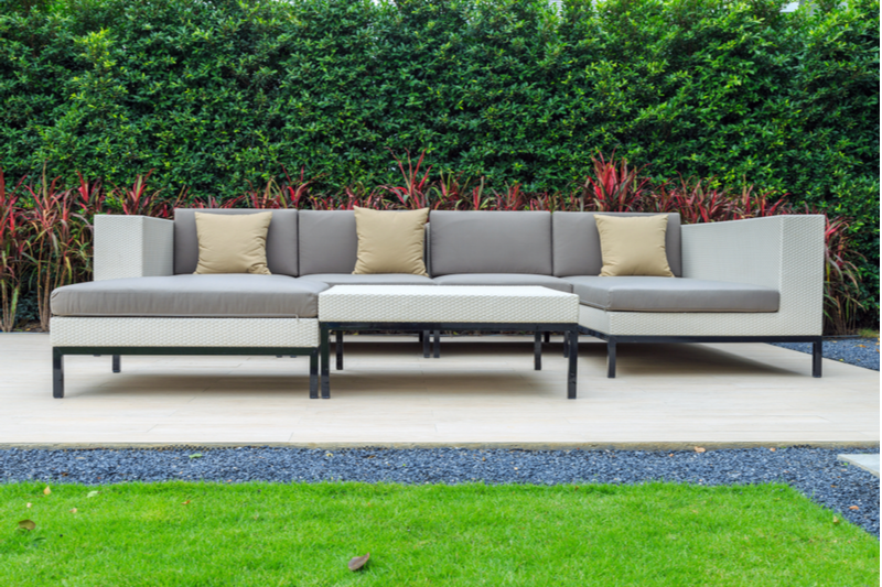 gray and tan outdoor furniture